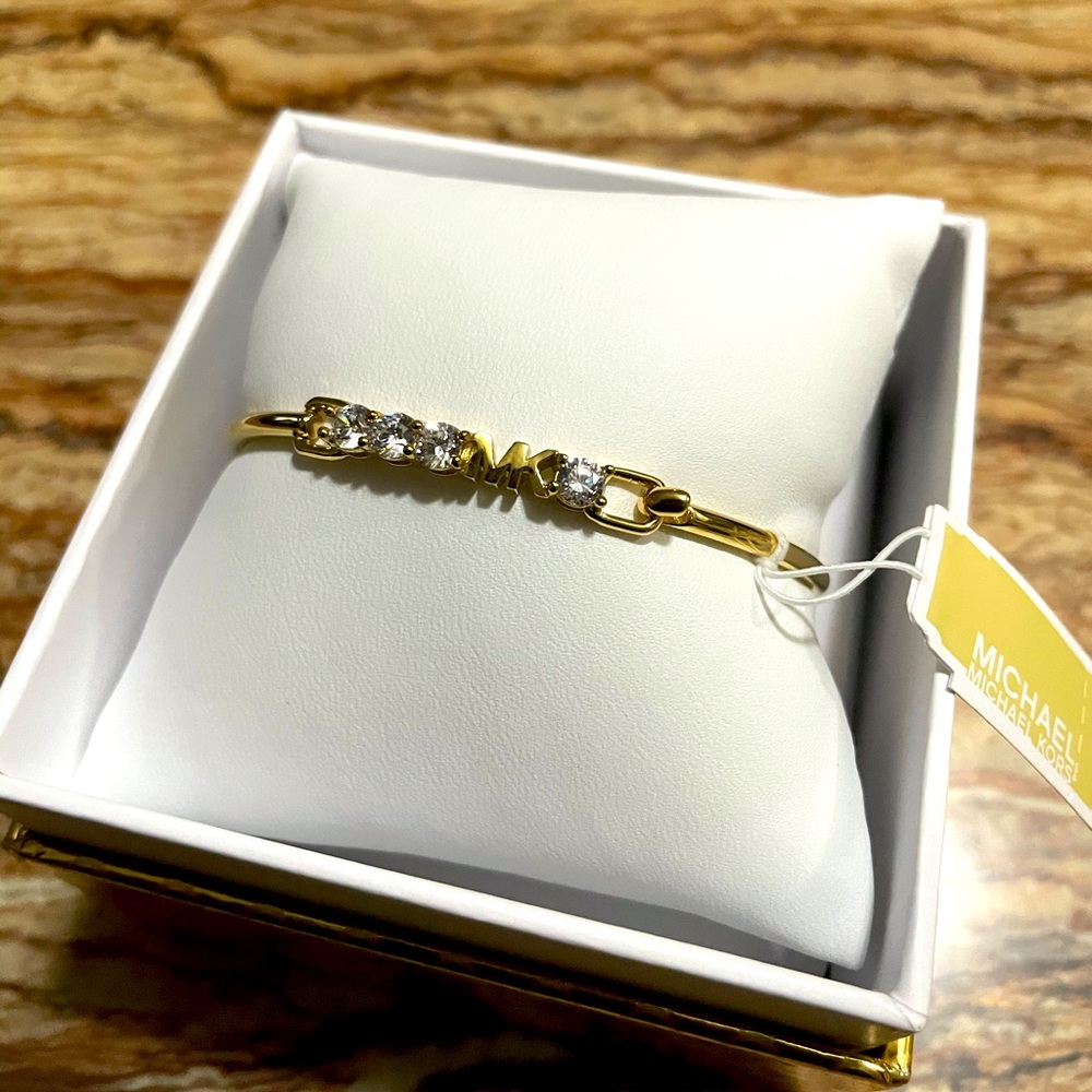 Michael Kors 4 Crystal Stone MK Bangle Gold Tone - Picture 3 of 4